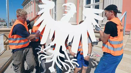 Weißer Adler. Das neue hoheitliche Wappen des Landtages.