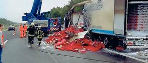Verheerend. Der Lkw brannte aus, die Ladung wurde vernichtet.