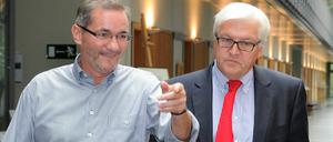 Brandenburgs Ministerpräsident Matthias Platzeck (SPD,r) und der SPD-Kanzlerkandidat und SPD-Fraktionschef Frank-Walter Steinmeier beim Wahlkampf 2009.
