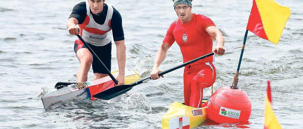 Noch ausbaufähig. Auf der 5000-Meter-Distanz erkämpfte sich Sebastian Brendel (links) – hier mit dem Polen Marcin Grzybowski – Gold. Über 1000 Meter wurde er nur Sechster.