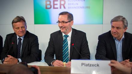Drei der vier Köpfe des neuen Berliner BER-Flughafens: Mehdorn, Platzeck und Wowereit (v.l.n.r.. Es fehlt: Verkehrsminister Ramsauer.