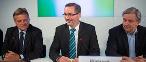 Drei der vier Köpfe des neuen Berliner BER-Flughafens: Mehdorn, Platzeck und Wowereit (v.l.n.r.. Es fehlt: Verkehrsminister Ramsauer.