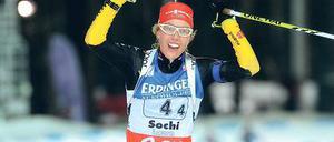Eine lacht. Laura Dahlmeier gehört zu den Lichtblicken der Saison.