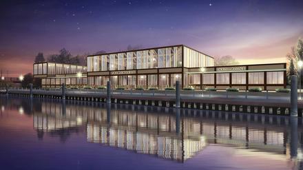 Stein des Anstoßes: Der Entwurf für den Neubau der Weissen Flotte am Neptunbassin.