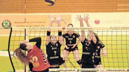 Derby mit Heimvorteil. Im Spiel gegen den Köpenicker SC ist am Samstag in der MBS-Arena auch wieder die Durchschlagskraft von Elisa Muri (7) und Nikol Sajdova (4) am Netz gefragt.