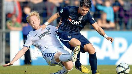 Will künftig schlauer kicken. Lennart Hartmann – hier im Heimspiel gegen den Karlsruher SC – sieht seinen SV Babelsberg 03 am heutigen Freitag bei der Spielvereinigung Unterhaching nicht chancenlos.