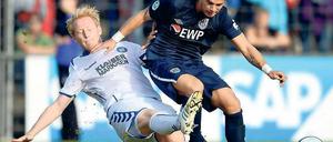 Will künftig schlauer kicken. Lennart Hartmann – hier im Heimspiel gegen den Karlsruher SC – sieht seinen SV Babelsberg 03 am heutigen Freitag bei der Spielvereinigung Unterhaching nicht chancenlos.