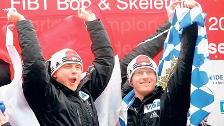 Gut in die Bob-Saison gestartet. Pilot Manuel Machata (rechts) und sein Anschieber Christian Poser (links) vom SC Potsdam haben gute Chancen auf die Weltcup-Tickets nach Übersee.