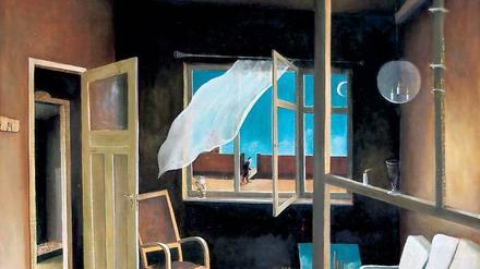 Sonderbar entrückte Stimmungen. Die schafft der Autodidakt Kerwien mit seinen detailreichen, bis ins kleinste durchgearbeiteten Räumen wie hier auf dem Gemälde mit dem Titel „Interieur“.