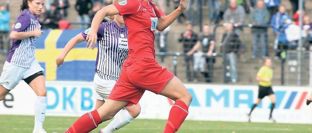 Schnelle Flügelspielerin. Potsdams Neuzugang Sara Doorsoun-Khajeh ist auf der rechten und der linken Außenbahn zu Hause und empfängt mit Turbine am morgigen Mittwoch ihren Ex-Verein SC 07 Bad Neuenahr.