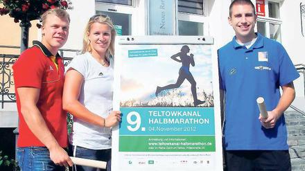 Laufen bald mit am Teltowkanal. Kurt Kuschela, Franziska Weber und Blair Wheadon (v. l.) am Mittwoch in Teltow.