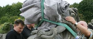 Vom Himmel hoch. Es dauerte eine Weile, ehe man im Schirrhof die Dame vom Haken lassen konnte.