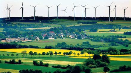 Windpark in Schöneseiffen, Nordrhein-Westfalen. Auch bei Bliesendorf soll der Windpark im Wald gebaut werden.