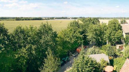 Freies Land. Noch haben die Anwohner des Friedrichsparks in der Nähe der Bahnhofstraße in Marquardt einen freien Blick. Doch bald soll rund 100 Meter von ihren Grundstücken entfernt für ein Logistikzentrum eine Mega-Halle auf 100 000 Quadratmetern Fläche errichtet werden.