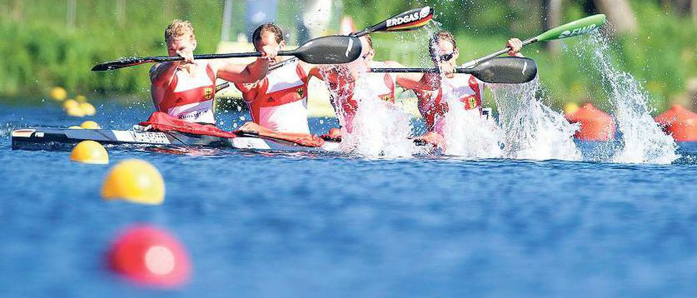Hoffnungsvoll auf den Dorney Lake. Tim Wieskötter von KC Potsdam will mit dem deutschen Viererkajak über 1000 Meter am Donnerstag möglichst zu einer Medaille paddeln.