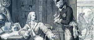 Geistiger Austausch. Friedrich II. von Preußen und Voltaire um 1800, dargestellt auf einem Kupferstich von P. C. Baquoi nach einem Bild von N. A. Monsiaux.