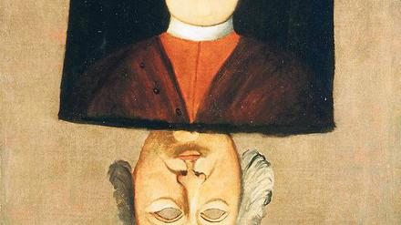 Zwiegespalten. „Kopf eines jungen Mannes in zwei Ausführungen, vielleicht Kronprinz Friedrich“, gemalt von seinem Vater, König Friedrich Wilhelm I., im Jahre 1736.
