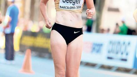 Auf dem Weg nach London. Die Potsdamer Geherin Melanie Seeger bei den Europameisterschaften 2010 in Barcelona.