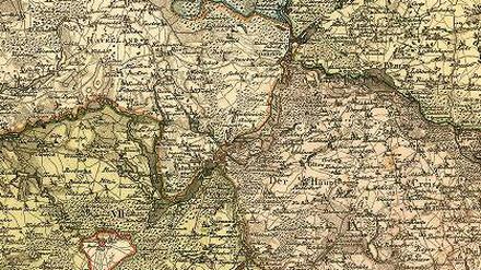 Potsdam und Ungebung auf einer Landkarte der Mittelmark (Ausschnitt).