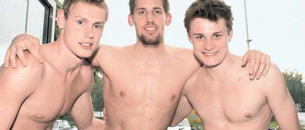 Trio im Titel- und Ticket-Kampf. Sowohl Felix Wolf und Yannick Lebherz vom Potsdamer SV als auch Christian Diener (von links) vom PSV Cottbus wollen sich jetzt bei den Deutschen Schwimm-Meisterschaften in Berlin für die Olympischen Spiele in London qualifizieren.