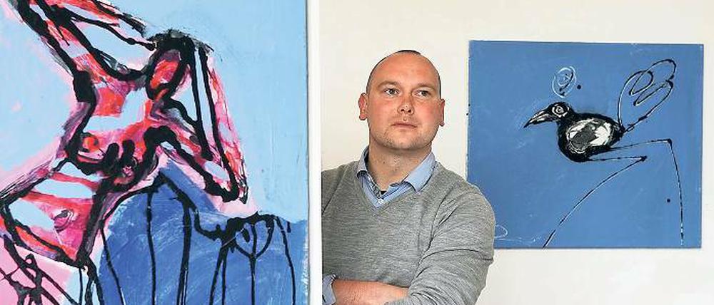 Bilder aus seiner blauen Phase. Mathias Melchert arbeitet in farblichen Zyklen. Derzeit experimentiert er in Gelb.