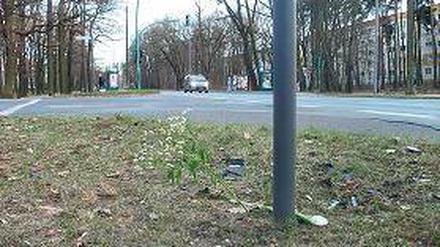 Der Unglücksort. Blumen erinnern an das Todesopfer.