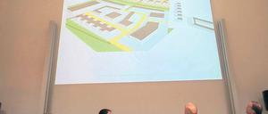 Wissenschaft und Wohnen. Die Grafik zeigt, was auf dem Gebiet „Nördlich der Feldmark“ geplant ist – mit Blick von der Bahntrasse aus. Vorn sind 10 Hektar wissenschaftsnahes Gewerbe vorgesehen, hinten 18 Hektar Wohnbebauung.