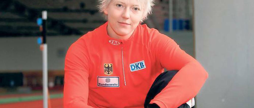 Erstmals zur Bob-WM: Petra Lammert im Potsdamer Luftschiffhafen.