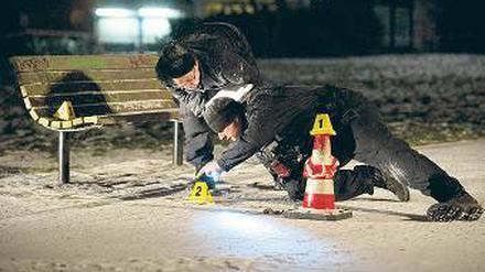 Nur keine Panik. Die Ermittler sichern in der Nacht den Tatort.