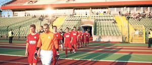 Im aufrechten Gang. Die Spieler von Türkiyemspor im April im Jahn-Sportpark. Nun steht der tiefe Fall bevor.