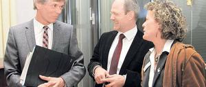 Im Gespräch. Burkhard Jungkamp, Jürgen Kraetzig und Irene Petrovic-Wettstäd (v.l.) beim PNN-Forum.
