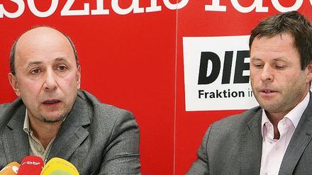 Der Linke-Landtagsabgeordnete Luthardt (links) - hier auf einer Archivaufnahme mit dem parlamentarischen Geschäftsführer der Linke-Fraktionandtag, Christian Görke.
