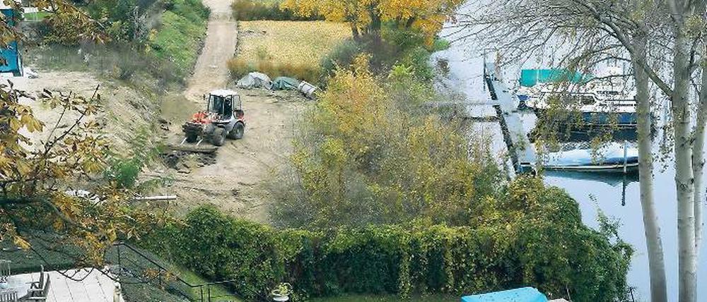 Fremdgebaggert. Die Uferfläche der Virchowstraße 11 gehört der Stadt – trotzdem beseitigte der Anwohner den Kolonnenweg.