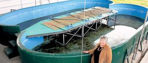 Brigitte Ahrenholz vor dem Trainingsbecken, dass wie durch ein Wunder heil blieb.