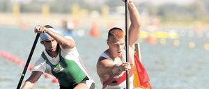 Zuversichtlich. Kurt Kuschela vom KC Potsdam (r.), hier bei der diesjährigen WM in Szeged im C1, will mit dem Achtercanadier und weiteren Booten nun in München siegen.