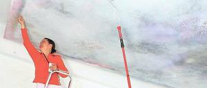 Selbst geschaffene Wolkenlandschaft. Birgit Ginkel und Vera Oxfort (r.) bei den Vorbereitungen für die „Open Art Space“ in den Räumen der Alten Brauerei.