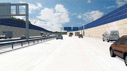 Pilotprojekt. Die Lärmschutzwände sollen entlang der künftig achtspurigen A10 bei Michendorf mit Photovoltaikanlagen erhöht werden.