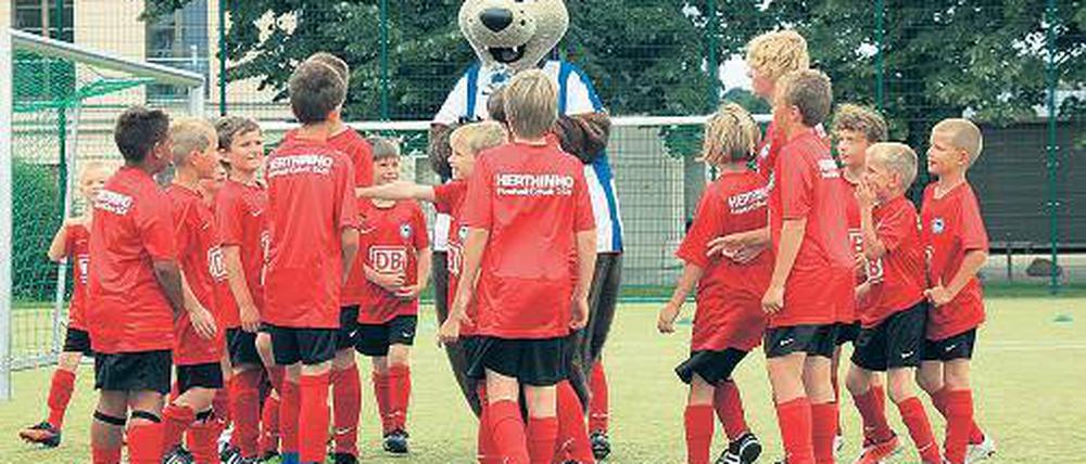 Flauschiges Maskottchen: Herthinho war der Star der Fußballschule.