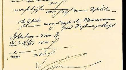 Eigenhändige Rechnung Friedrichs des Großen. In den Archivordner für das Jahr 1748 eingeordnet.