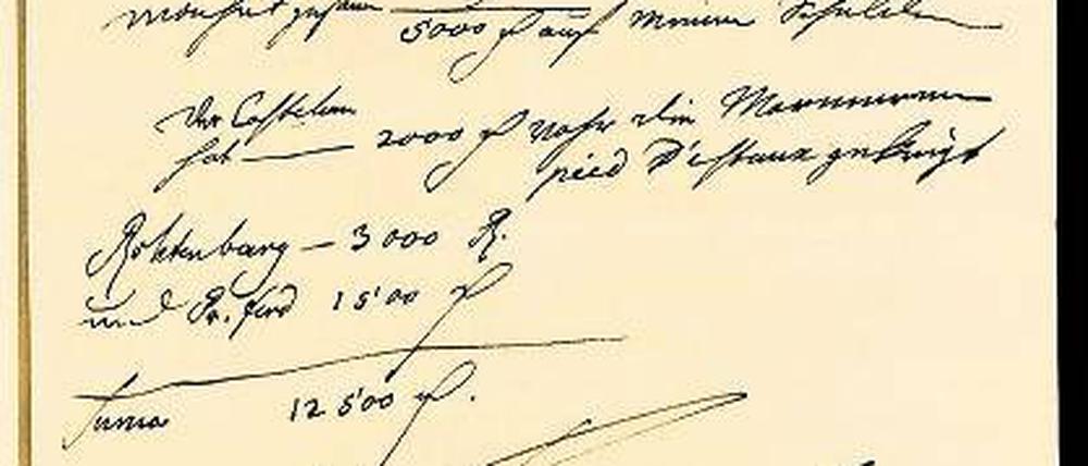 Eigenhändige Rechnung Friedrichs des Großen. In den Archivordner für das Jahr 1748 eingeordnet.
