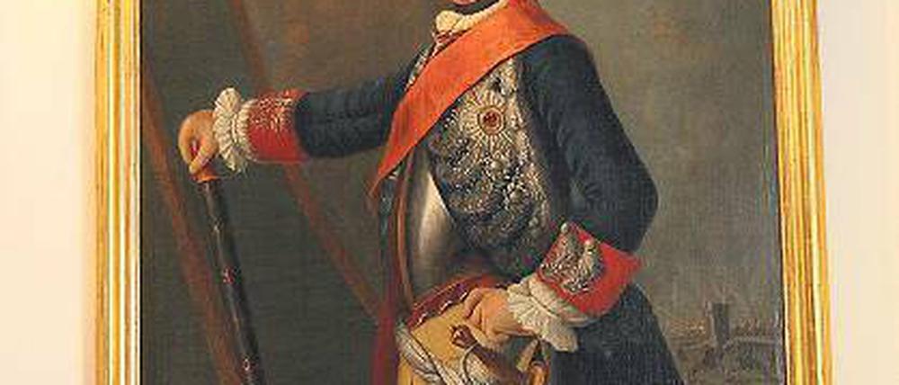 In Feldherrenpose. Gemälde mit Friedrich dem Großen.