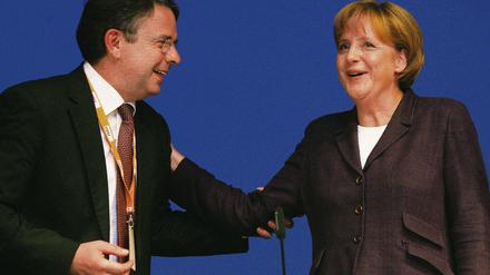 CDU-Landesvorsitzender Ulrich Junghanns im Gespräch mit der Bundeskanzlerin Angela Merkel.