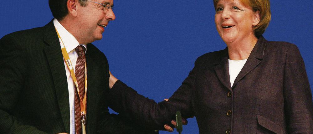CDU-Landesvorsitzender Ulrich Junghanns im Gespräch mit der Bundeskanzlerin Angela Merkel.
