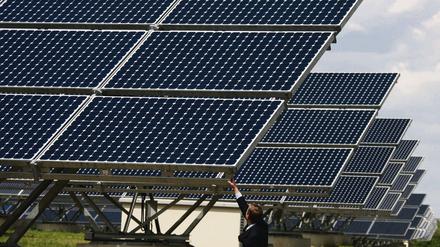Vorbild Borna. Die Stromerzeugung aus Sonnenlicht soll in Brandenburg stark ausgeweitet werden. Dazu müssen Solarkraftwerke wie hier südlich von Leipzig gebaut werden.