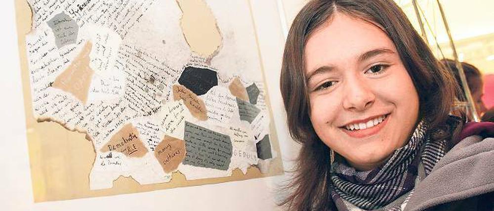 Kaum fassbares Europa. Eine Collage mit Unmengen von mehrsprachigen Textausschnitten fertigte die Potsdamerin Ann-Kathrin Möller. Die Jury des Wettbewerbs Schüler malen Europa setzte das Werk der Zwölfjährigen auf den ersten Platz in ihrer Altersgruppe.