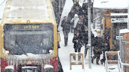 Bahn mit Bart. Wie schon im vorigen Winter hatte die S-Bahn Probleme. Kaum ein Zug fuhr pünktlich.