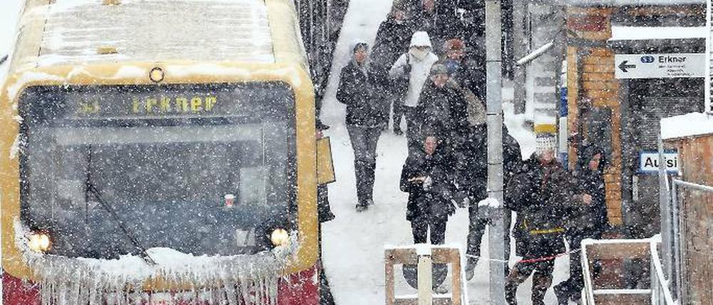 Bahn mit Bart. Wie schon im vorigen Winter hatte die S-Bahn Probleme. Kaum ein Zug fuhr pünktlich.