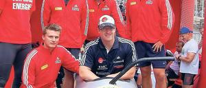 Das Bob-Team SC Potsdam. Manuel Machata (vorn r.) mit Gino Gerhardi, Michail Makarow, Florian Becke, Jan Speer ( hinten v. l.) und Christian Poser (vorn l.).