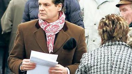 Ende der Fahnenstange erreicht. Investor Henrik Aldinger, hier bei einer Bürgerversammlung, will sein Drewitz-Center noch ein letztes Mal abspecken.