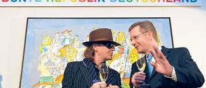 Ohne Panik. Udo Lindenberg (l.) beim Prösterchen mit Christian Wulff.